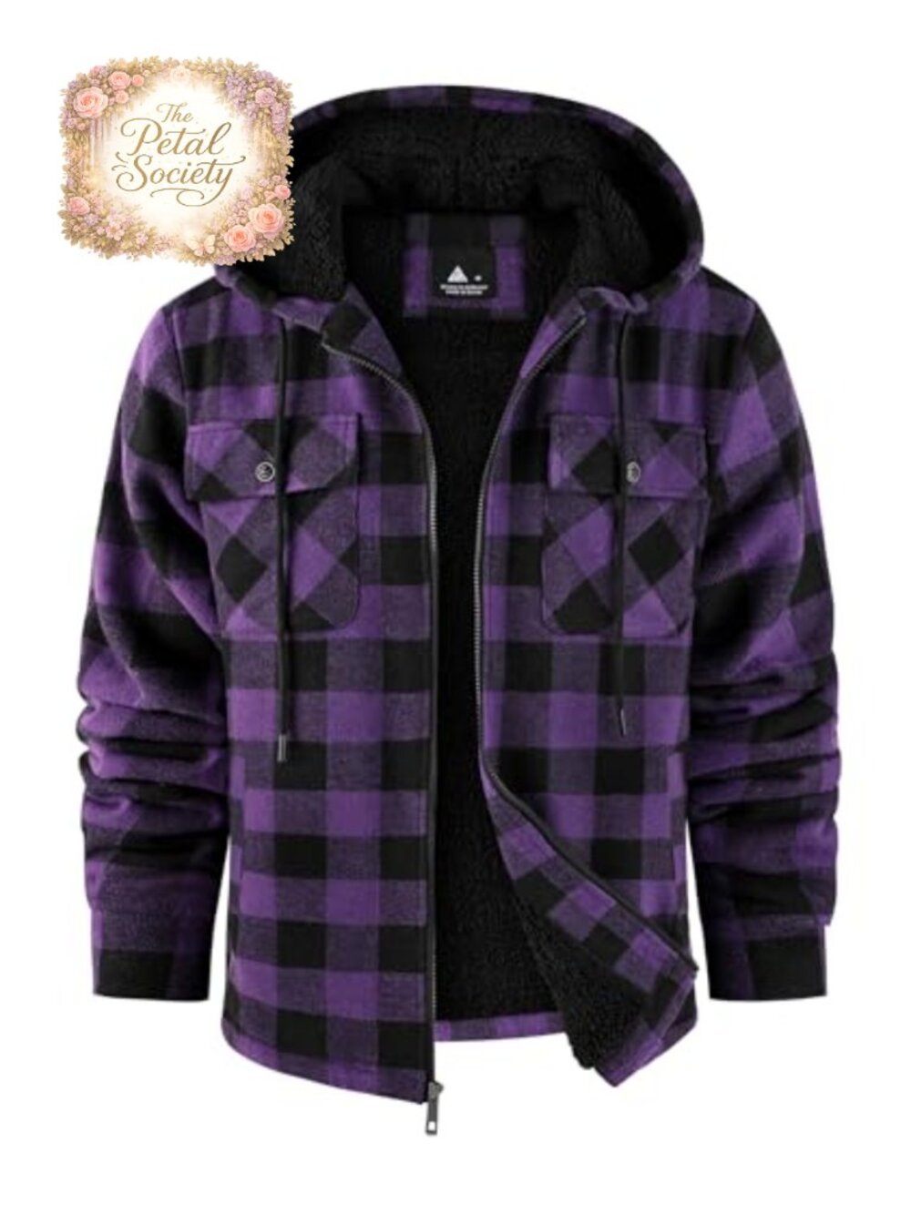 Men's Sherpa Lined Plaid Flannel Fleece Hooded Jacket Full Zip Up Coat